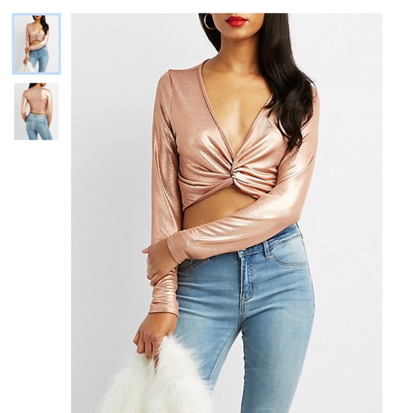 Tops - Metallic knot crop top